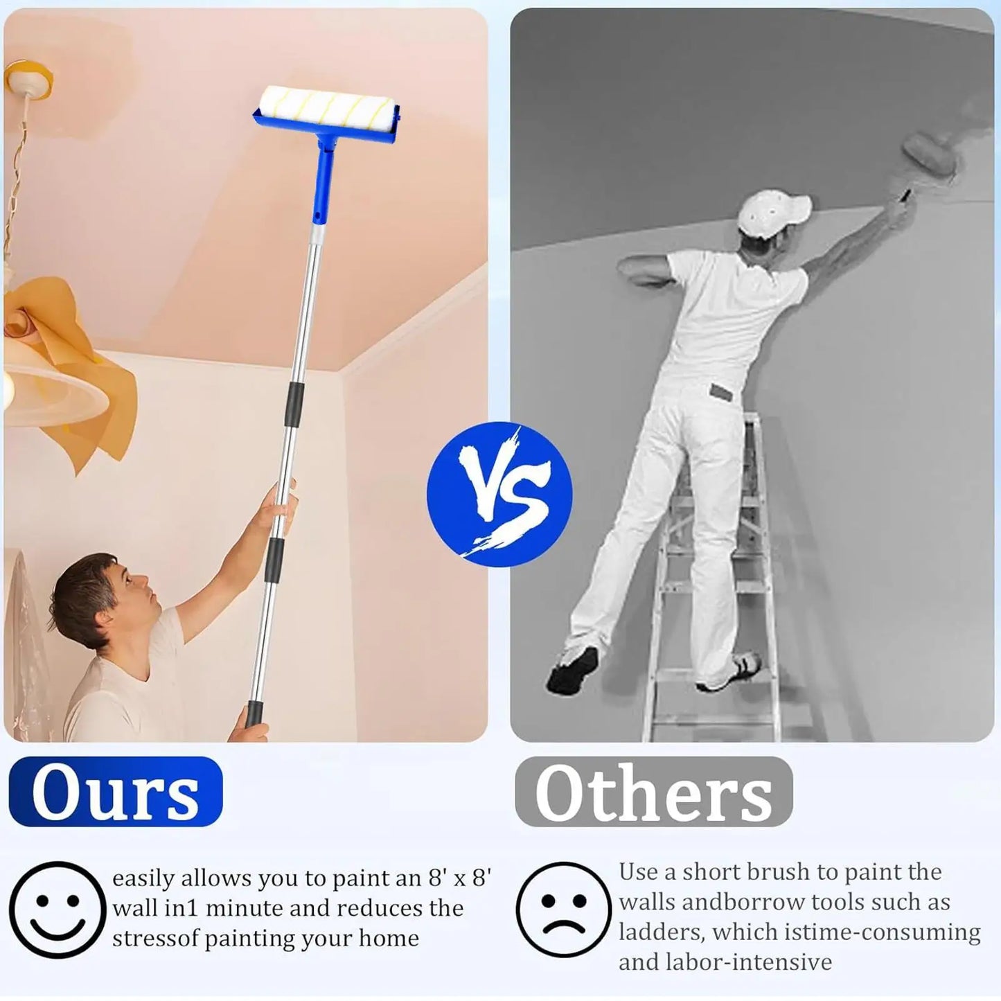 Home Improvement Tool, Paint Roller with Extension Pole & 2pcs Replacement Rollers For Outdoor Indoor Wall Ceiling Painting Peaceful Pleasures Health and Wellness