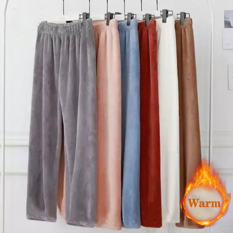 Coral Fleece Pajama Pants – Thick Plush Wide Leg Winter Lounge