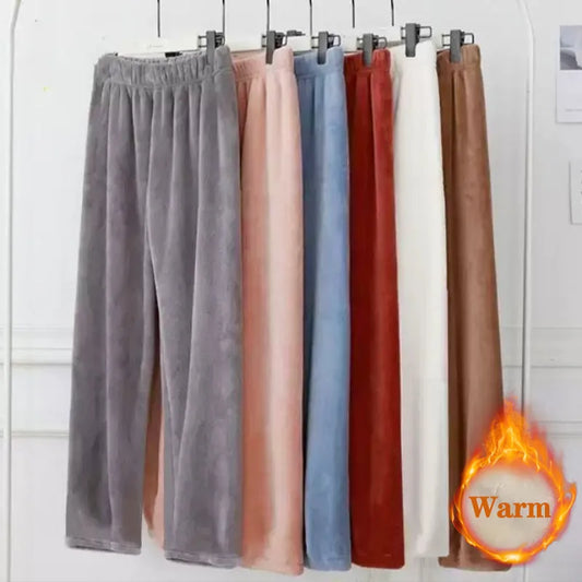 Coral Fleece Pajama Pants – Thick Plush Wide Leg Winter Lounge Fleece Lounge Pants Peaceful Pleasures Health and Wellness