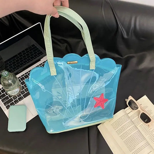 Korean Transparent PVC Shoulder Tote Bag – Blue Girly Style Transparent Shoulder Bag Oasis Select Default Title