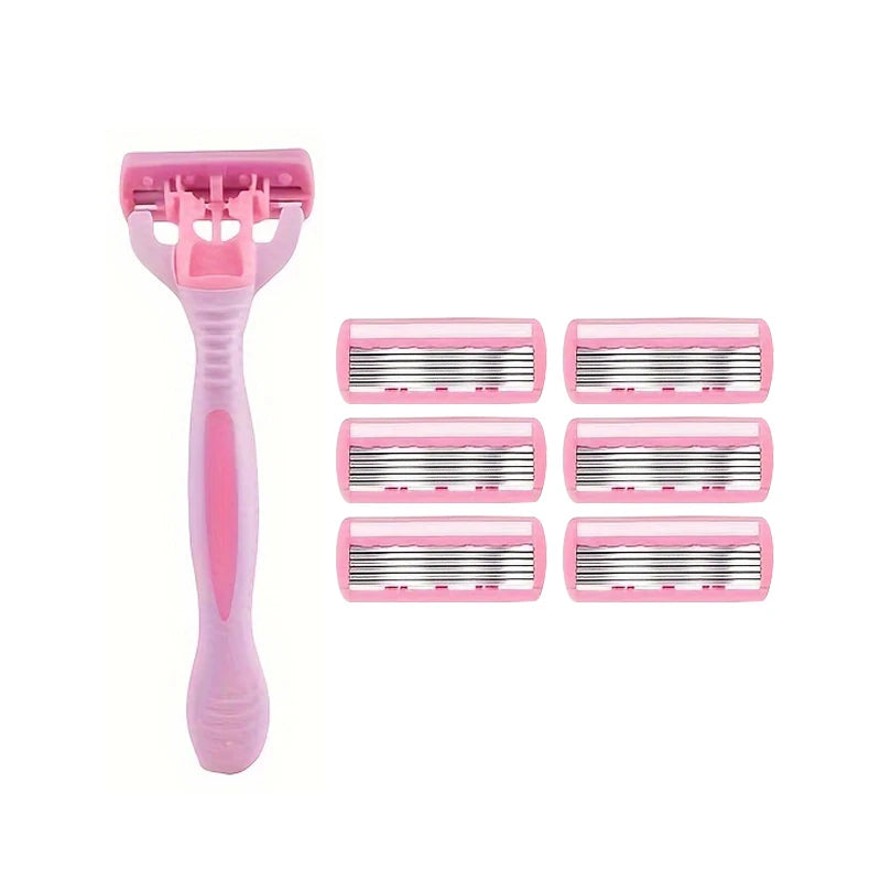 6-Blade Manual Safety Razor | Stainless Steel & Silicone Grip