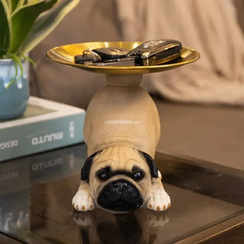 Creative Pug Statue Storage Tray Cute Dog Key Candy Snack Storage Plate Animal Sculpture Ornaments Office Tabletop Decor муравьи Peaceful Pleasures Health and Wellness