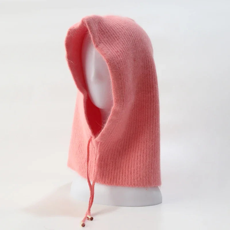 Women's Rabbit Fur Knitted Beanie Hood Hat | Winter Balaclava