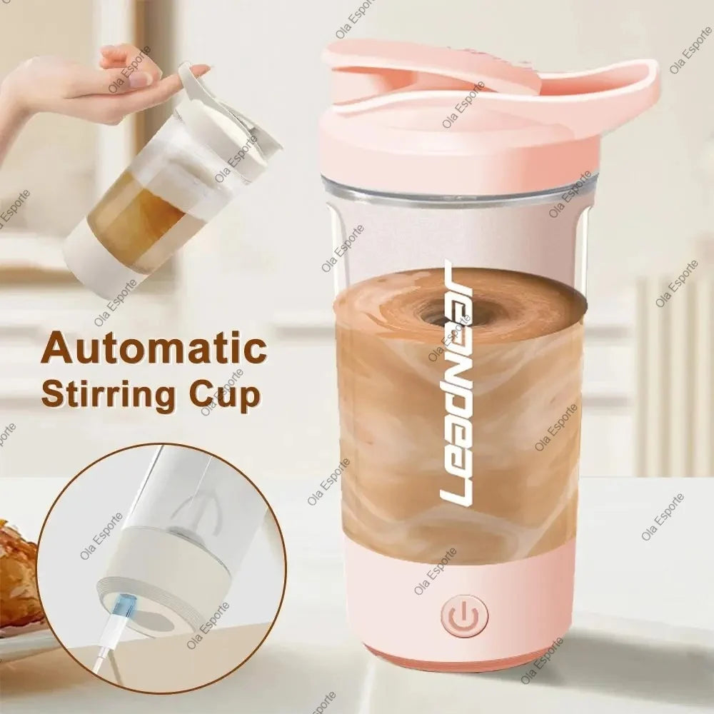 New Portable Electric Protein Shaker Bottle USB Rechargeable Shaker Bottle Multipurpose 450ml Mixer Cups for Fitness Workout Men Peaceful Pleasures Health and Wellness Pink 401-500ml