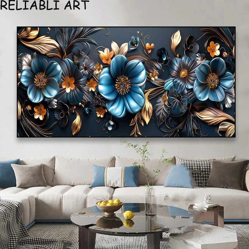 3D Golden White Flower Tree Poster and Prints Light Luxury Canvas Painting Wall Art Pictures for Living Room Home Decor No Frame Peaceful Pleasures Health and Wellness flower 24 7-25-26 50x100cm