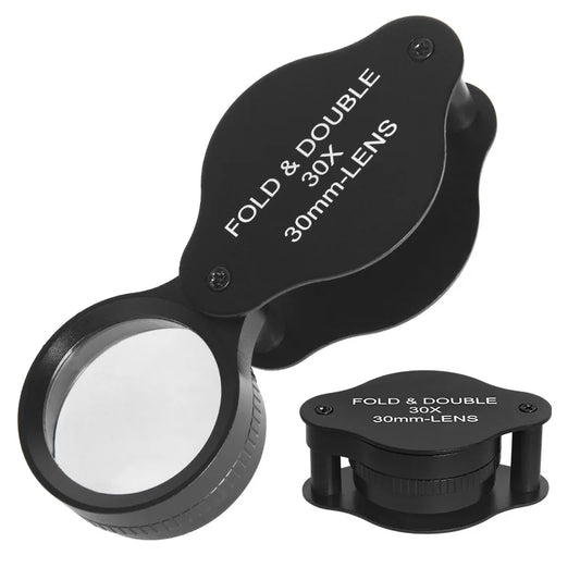 30X Folding Jewlery Loupe 30Mm All-Optical Glass Lens Porcelain Collection Identification Metal Portable Magnifying Glass Peaceful Pleasures Health and Wellness
