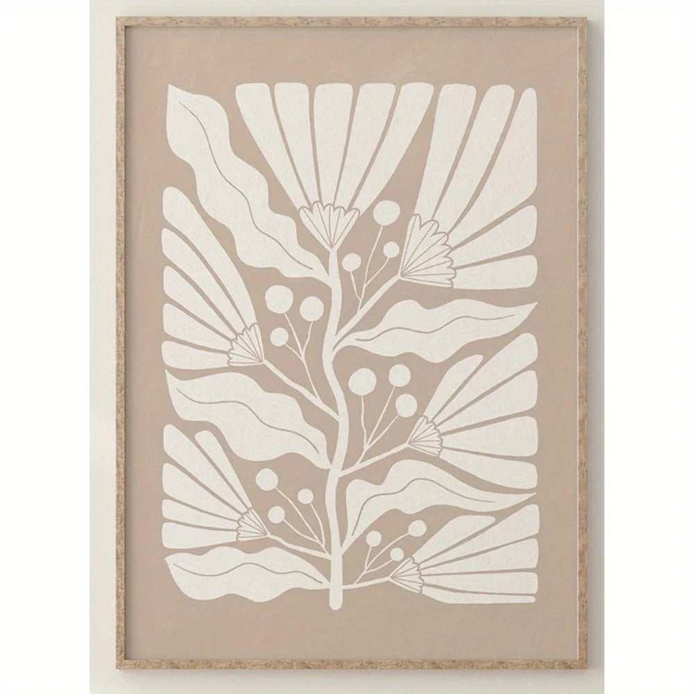Beige Boho Abstract Plant Canvas Wall Art | Unframed Print
