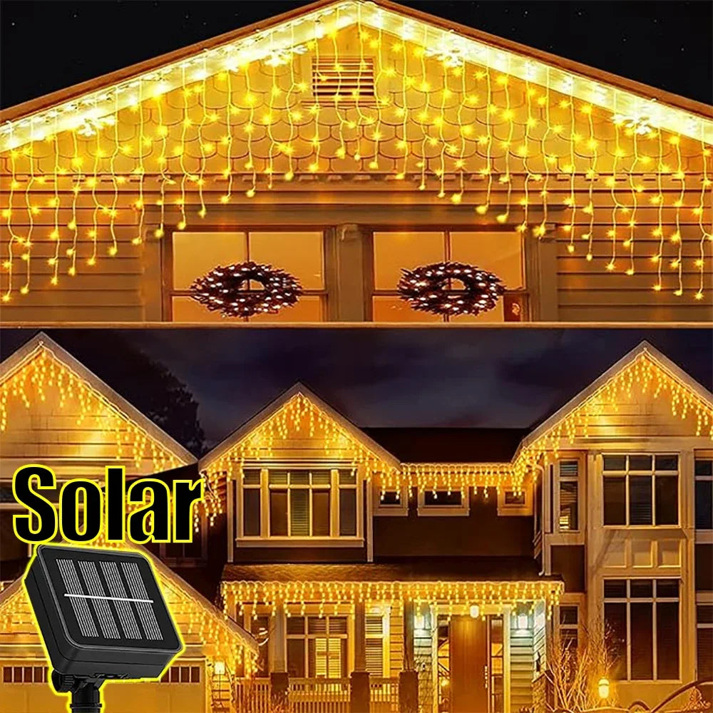 3.5M Solar Icicle String Lights 96 LED Outdoor Waterproof