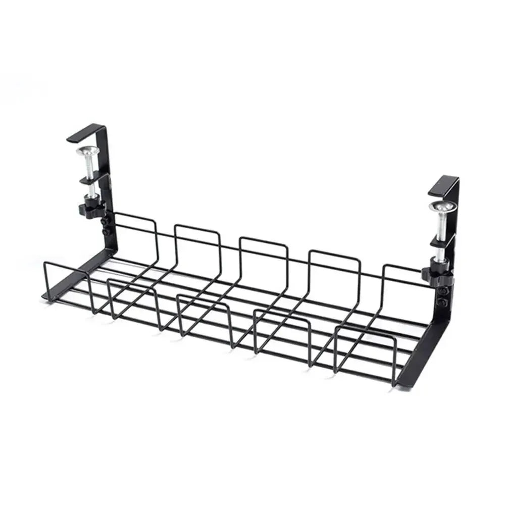 Under Table Storage Rack Metal Cable Management Tray Home Office Desk Wire Organizer No Punching Kitchen Storage Accessories Peaceful Pleasures Health and Wellness balck