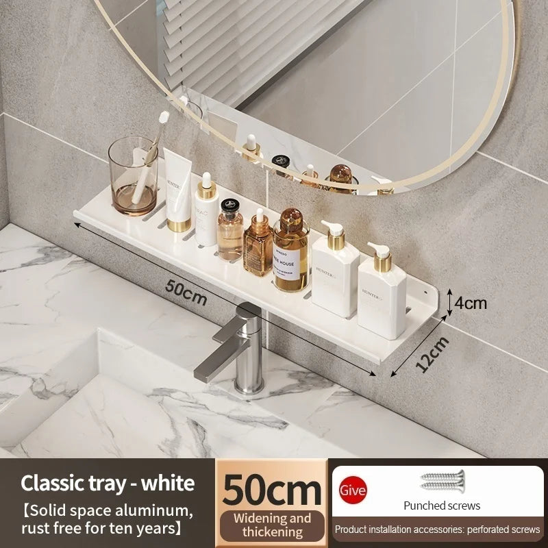 Wall-Mount Aluminum Bathroom Storage Rack & Faucet Tray