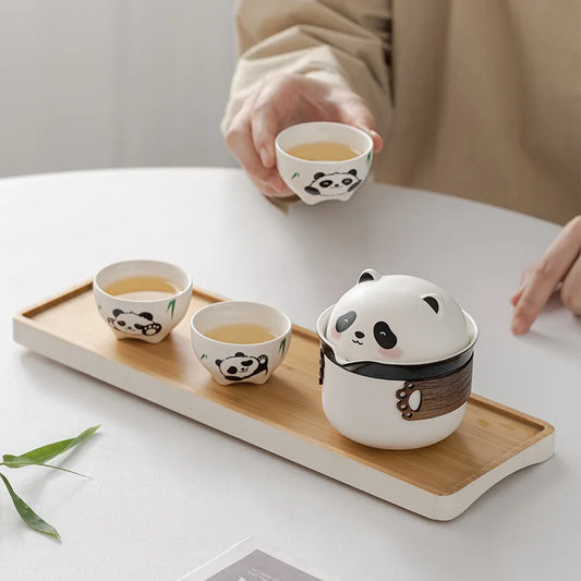 Panda Ceramic Camping Travel Tea Set | New Chinese Style Ceramic Tea Set Peaceful Pleasures Health and Wellness