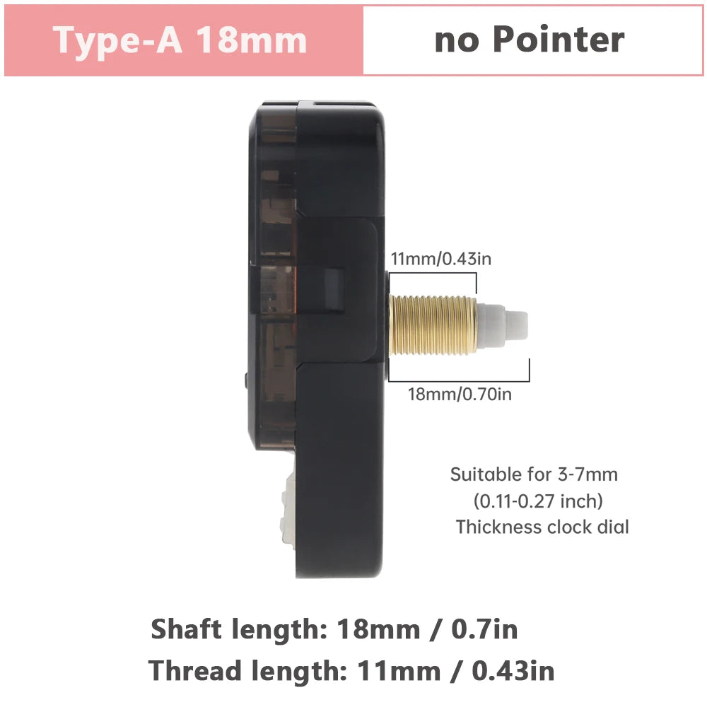 Wall Clock Mechanism Silent Quartz Movement Machine Wall Hands Silent Sweeping Second Movement with Pointer DIY, Repair Tools Peaceful Pleasures Health and Wellness Tpye-A 19mm China Mainland