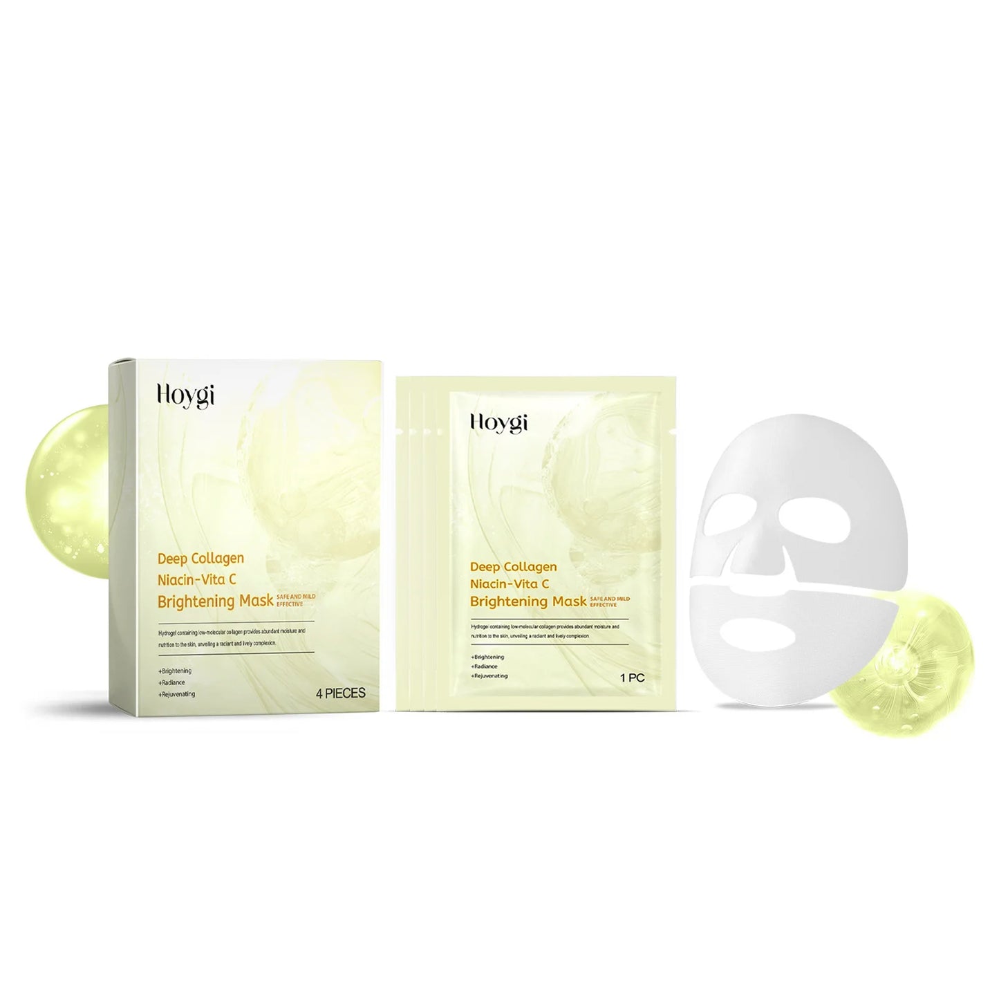 Vitamin C Mask Dark Spot Remover Skin Rejuvenation Smooth Pores Anti Aging Moisturizing Brightening Hyaluronic Acid Facial Mask Peaceful Pleasures Health and Wellness 4pcs Boxed