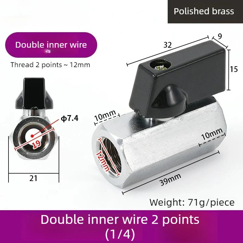 Copper Mini Ball Valve PT 1/8 1/4 3/8 1/2 Threaded Water Gas
