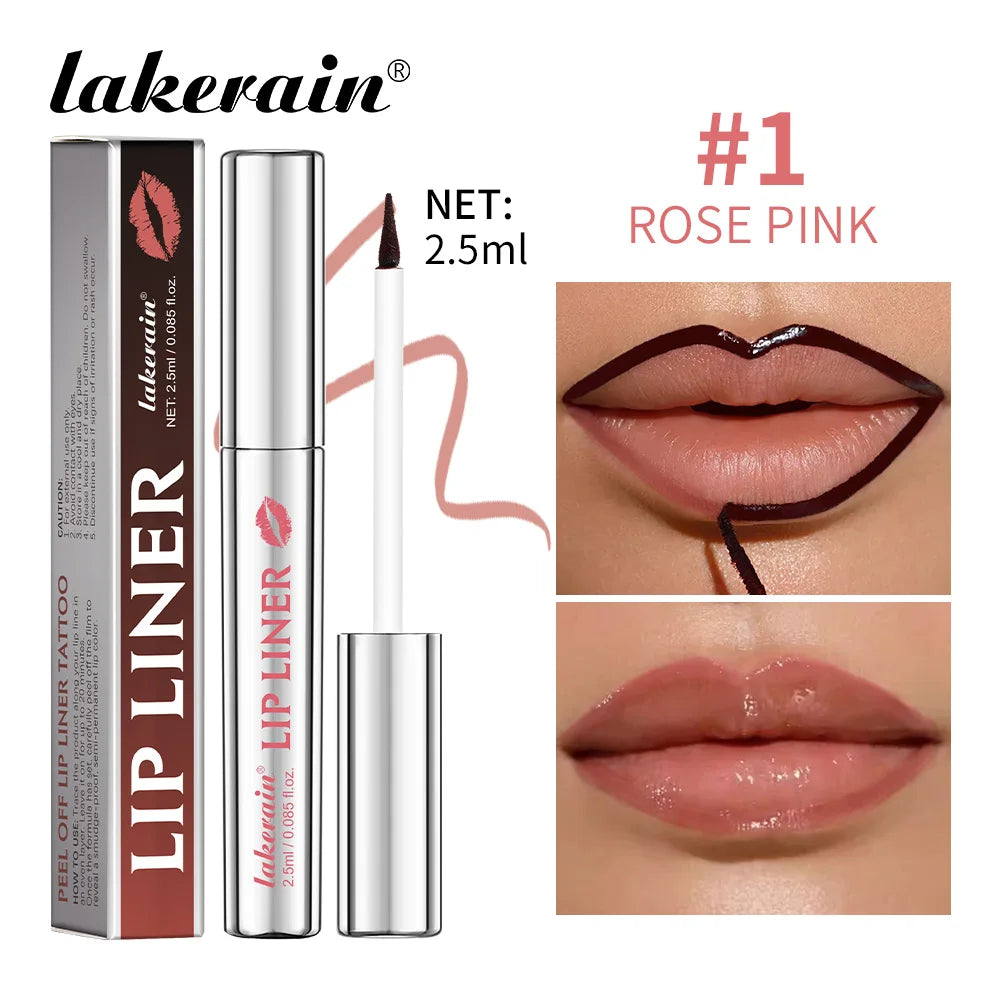 Lip Liner Peel Off Lip Stain Tattoo Long-Lasting Waterproof Smudge-Proof Transfer-Proof Matte Lipliner Pencil Magic Lip Cosmetic Peaceful Pleasures Health and Wellness 1Rose Pink