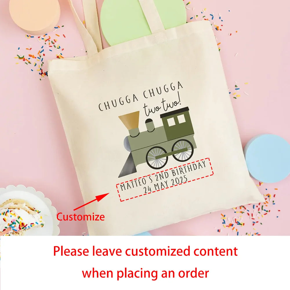 Personalized Train Party Favor Tote Bags – Chugga Chugga Two Two