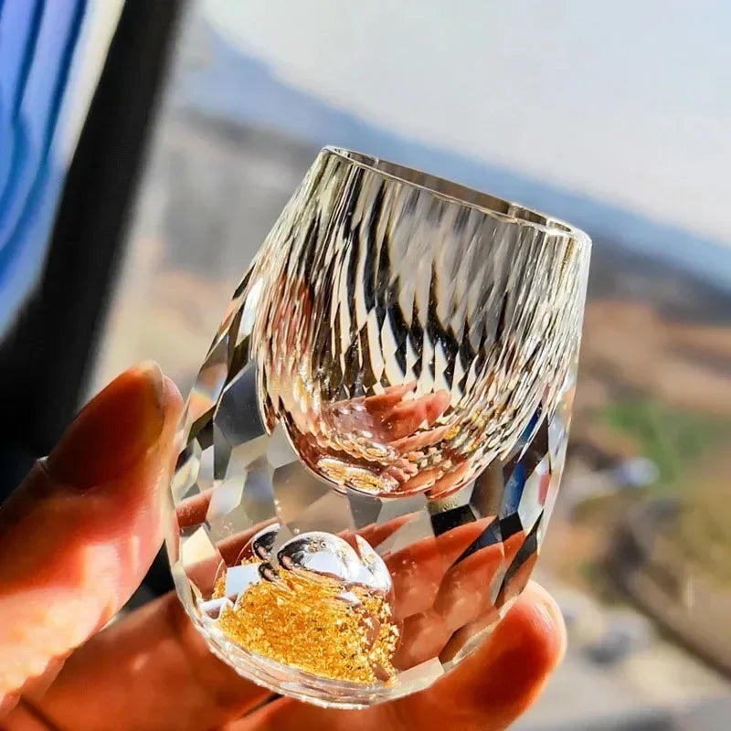 Deluxe Diamond Water Drop Shaped Gold Foil Baijiu Cup High Grade Crystal Glass Home Gift Strong Wine Cup Peaceful Pleasures Health and Wellness