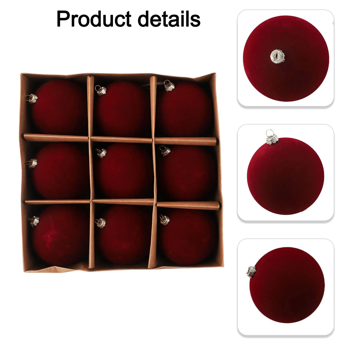9-Pack Velvet Christmas Ball Ornaments 10cm – Xmas Tree Decor
