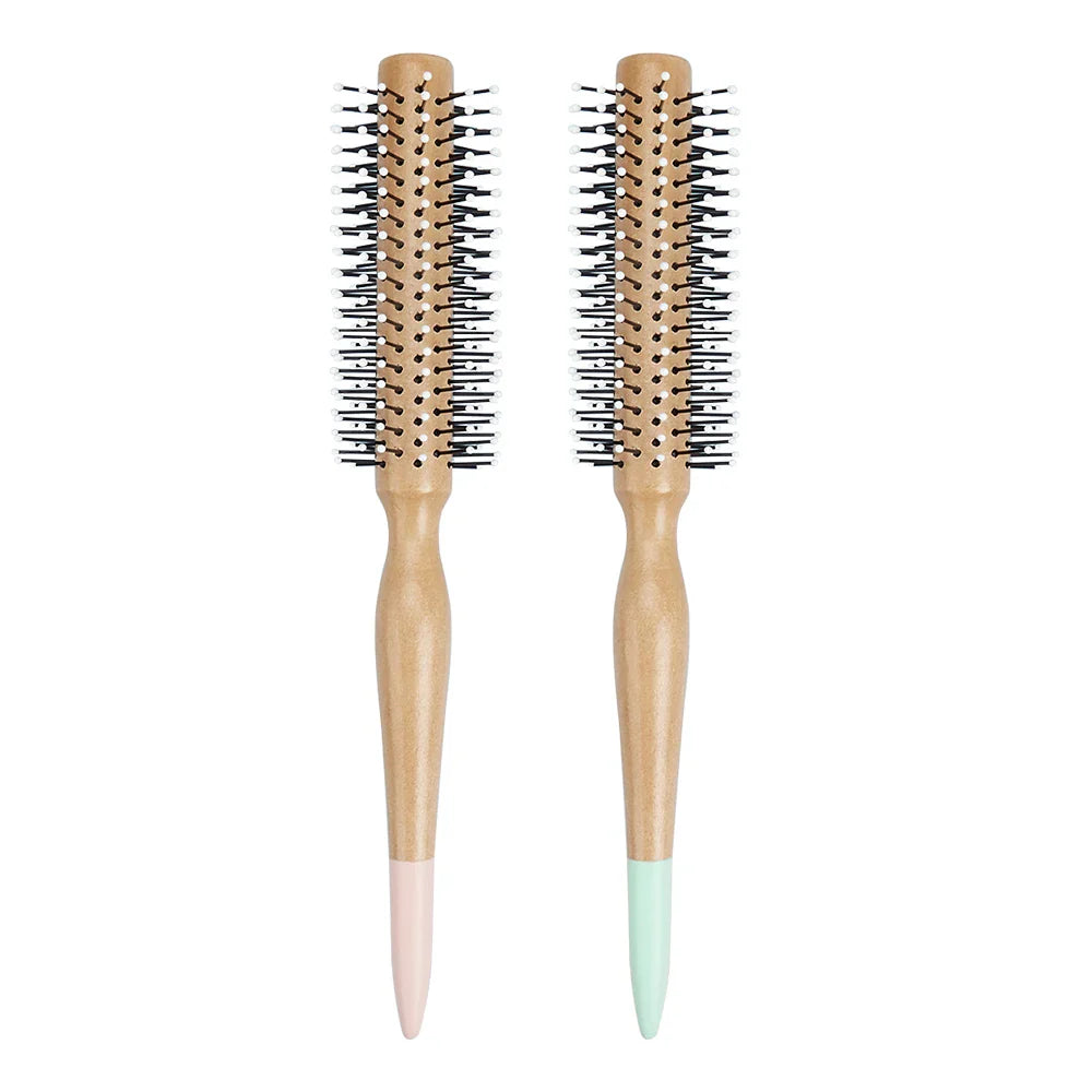 Natural Wood Round Curling Brush – Anti-Static Nylon Bristles