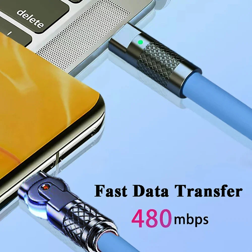 120W USB-C Fast Charge Silicone Rotating Elbow Cable 1M/2M