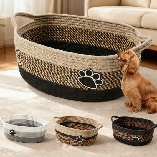Woven Cotton Rope Storage Basket with Handle | Toy Organizer Woven Storage Basket Peaceful Pleasures Health and Wellness