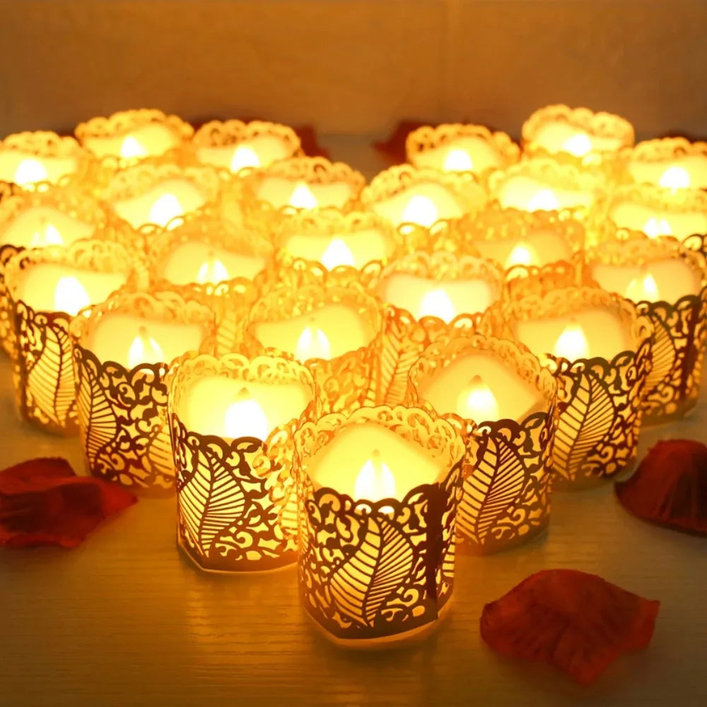 30/50Pieces Tealight Votive Candle Wrap Decorative Holder Laser Cutting Paper for Flameless LED Lights Wedding Table Party Decor Peaceful Pleasures Health and Wellness