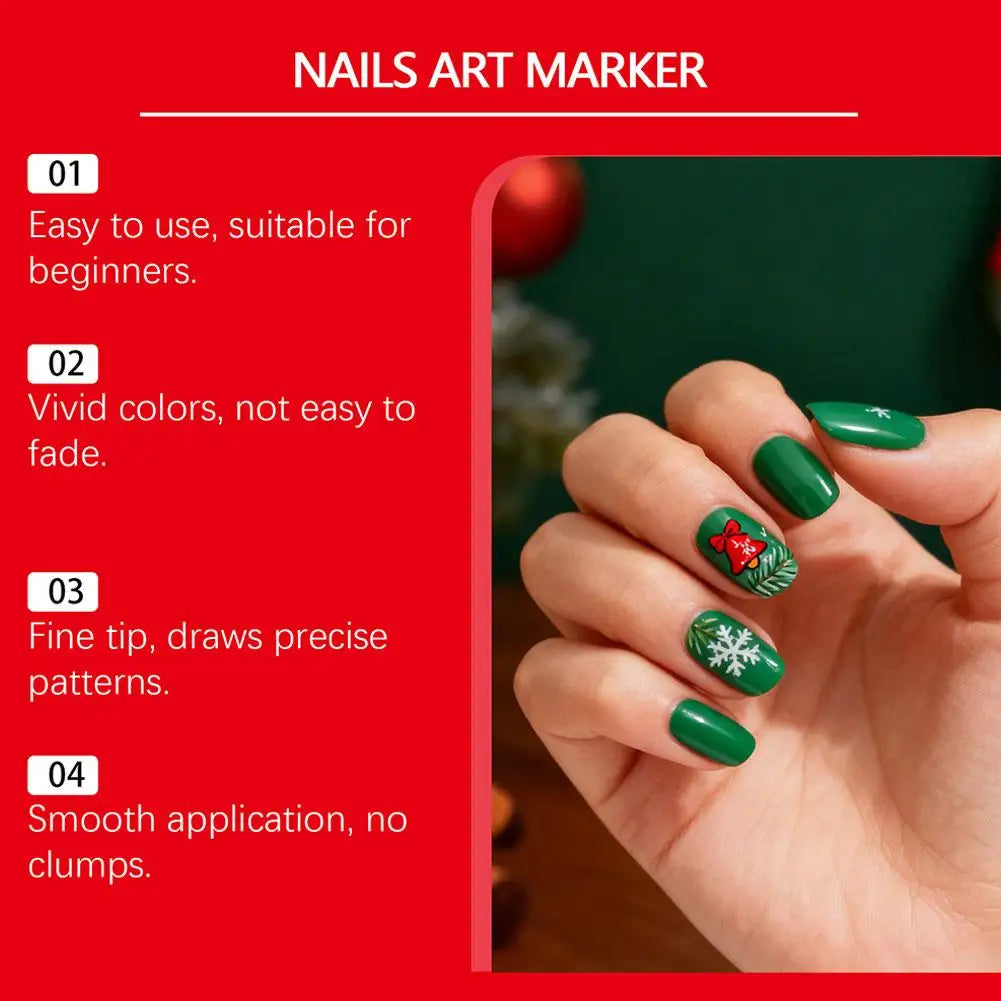 12-Piece Christmas Nail Art Pen Set – Fine Tip Quick-Dry