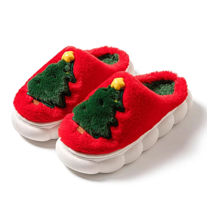 Christmas Tree Fluffy Slippers – Women's Cozy Indoor House Shoes