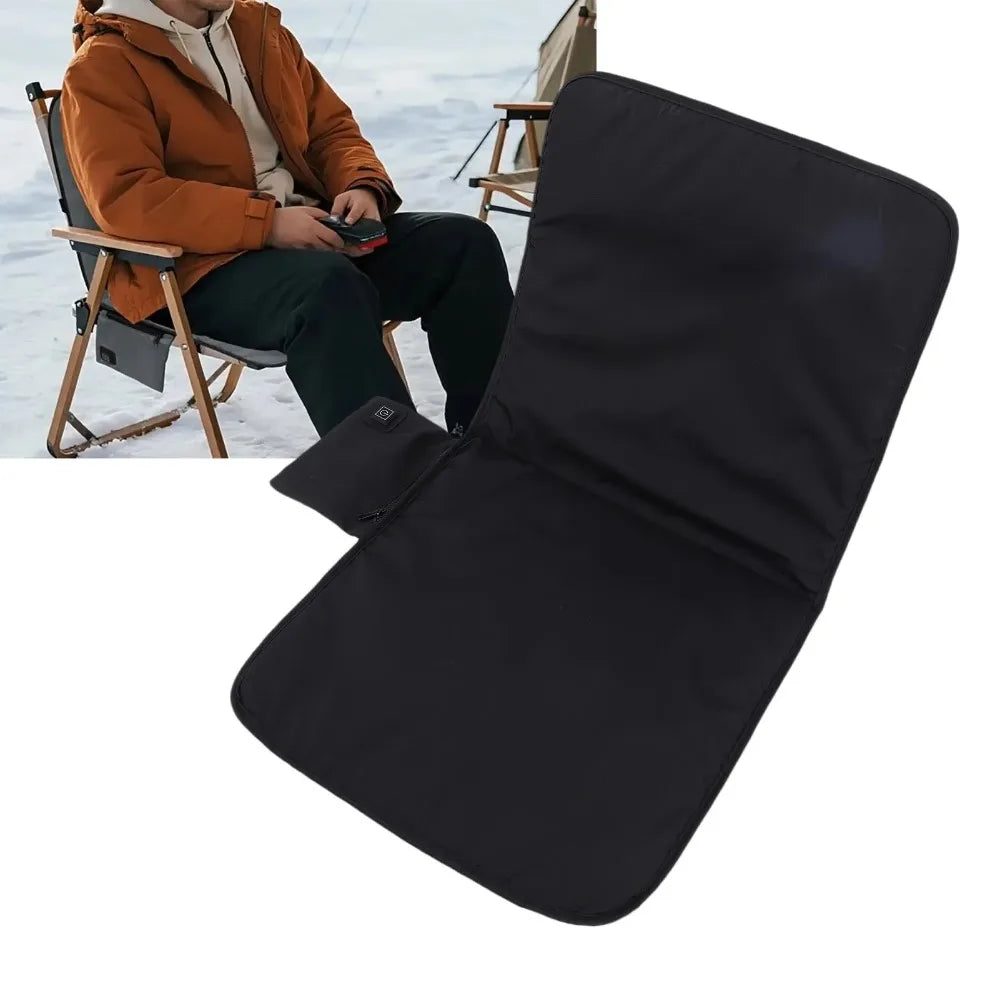 Heated Seat Cushion Black USB Pad 3 Heat Settings Outdoor Camping