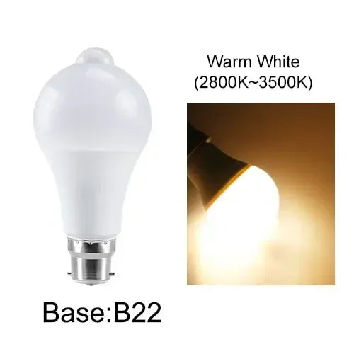 PIR Motion Sensor LED Bulb E27 B22 12W–20W Auto On/Off