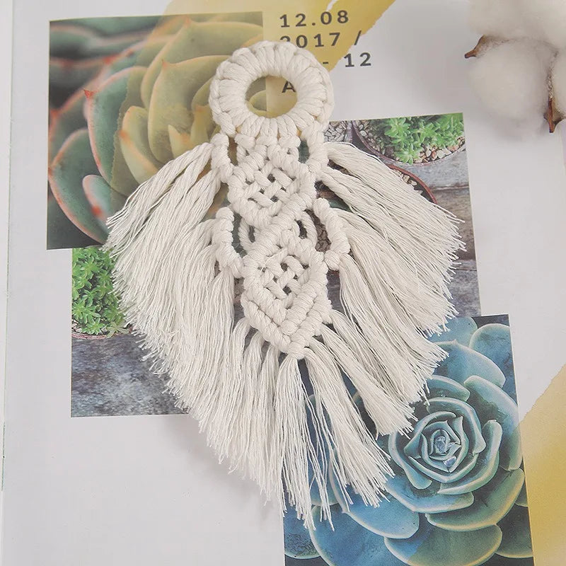 1PCS Bohemian Cotton Rope Wall Hanging, Handwoven Macramé Tapestry Home Decor Wall Art Cotton Handmade Door Handle Hanging Boho Peaceful Pleasures Health and Wellness