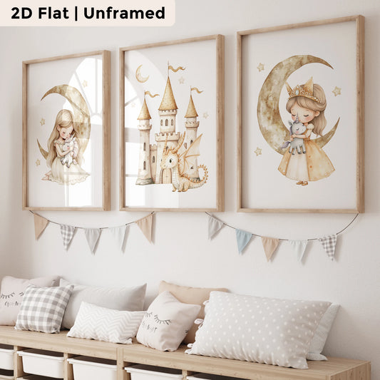 3-Piece Yellow Princess Canvas Wall Art | Kids Room Décor Canvas Wall Art Set Peaceful Pleasures Health and Wellness CH056-3pcs 21x30cm Unframed