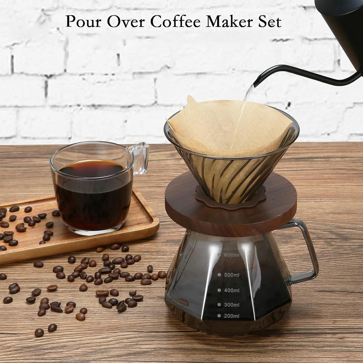 Leeseph Pour Over Coffee Maker with Walnut Handle & Glass Lid, 13.5/20 OZ Glass Coffee Pot for Home Café Restaurant Camping Peaceful Pleasures Health and Wellness