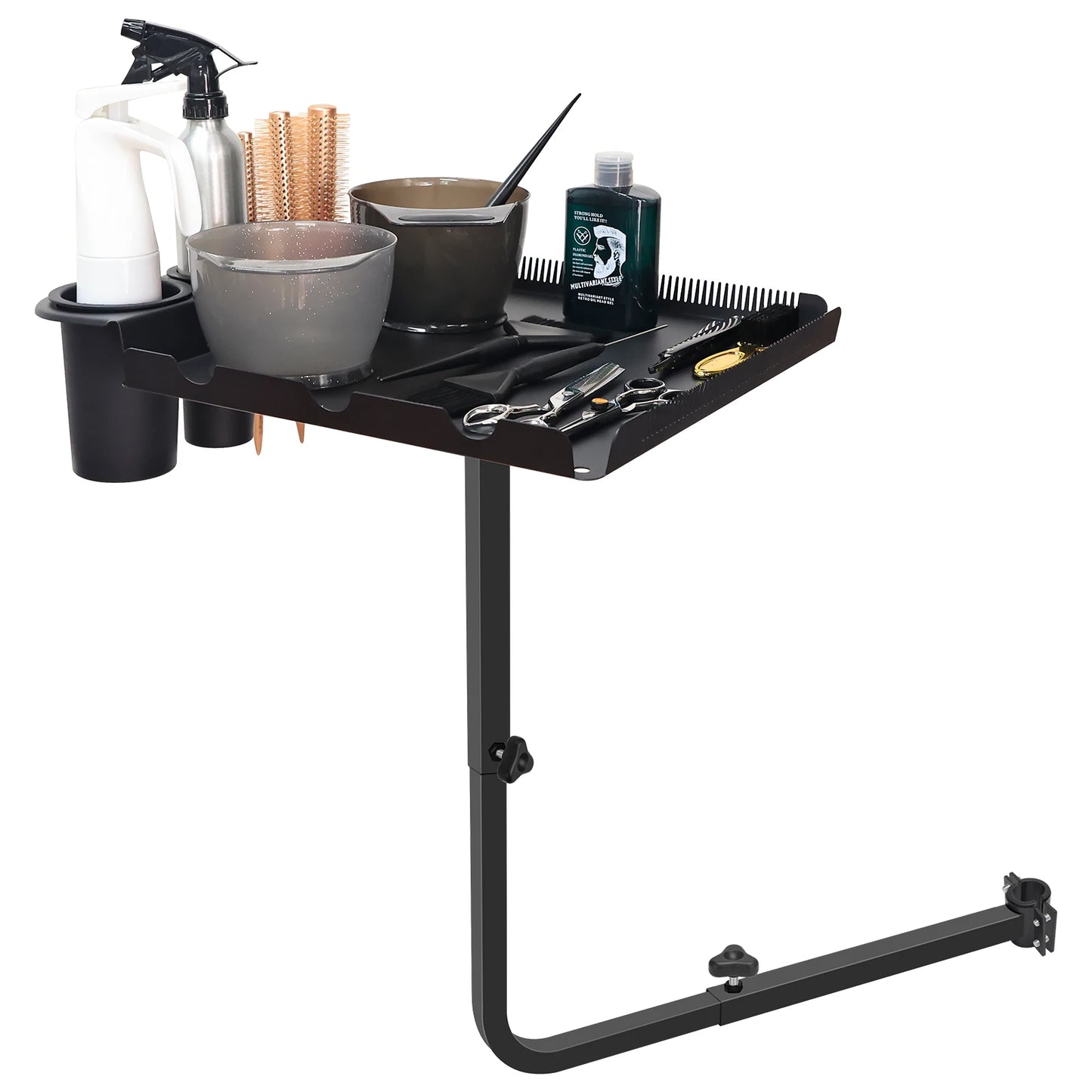 Barber Tray Cart Aluminum Tray Hairstylist Lnstalled On Chair Adjustable- Height 360-Degree Rotating Tray for Salon Spa Tattoo Peaceful Pleasures Health and Wellness