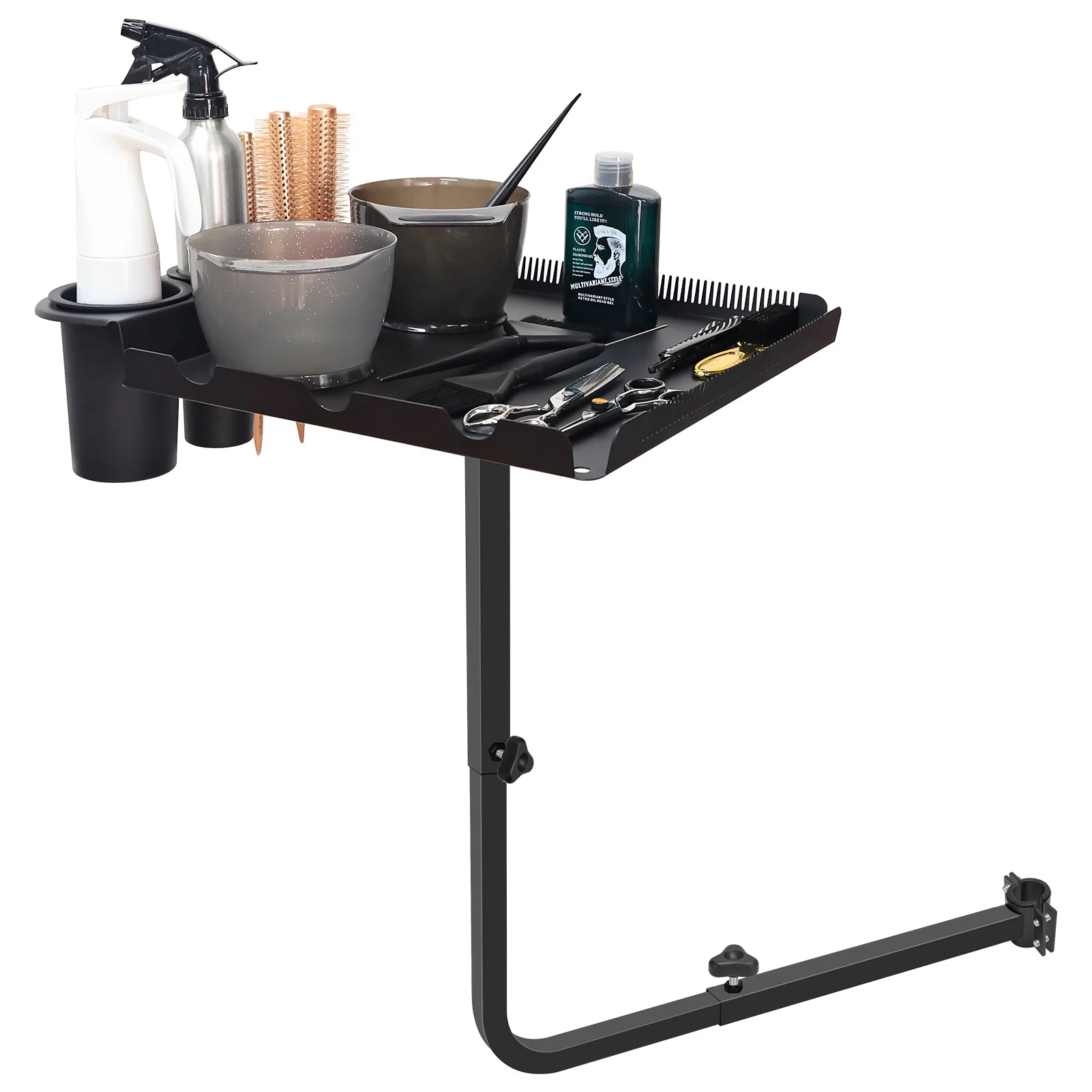 Barber Tray Cart Aluminum Tray Hairstylist Lnstalled On Chair Adjustable- Height 360-Degree Rotating Tray for Salon Spa Tattoo Peaceful Pleasures Health and Wellness