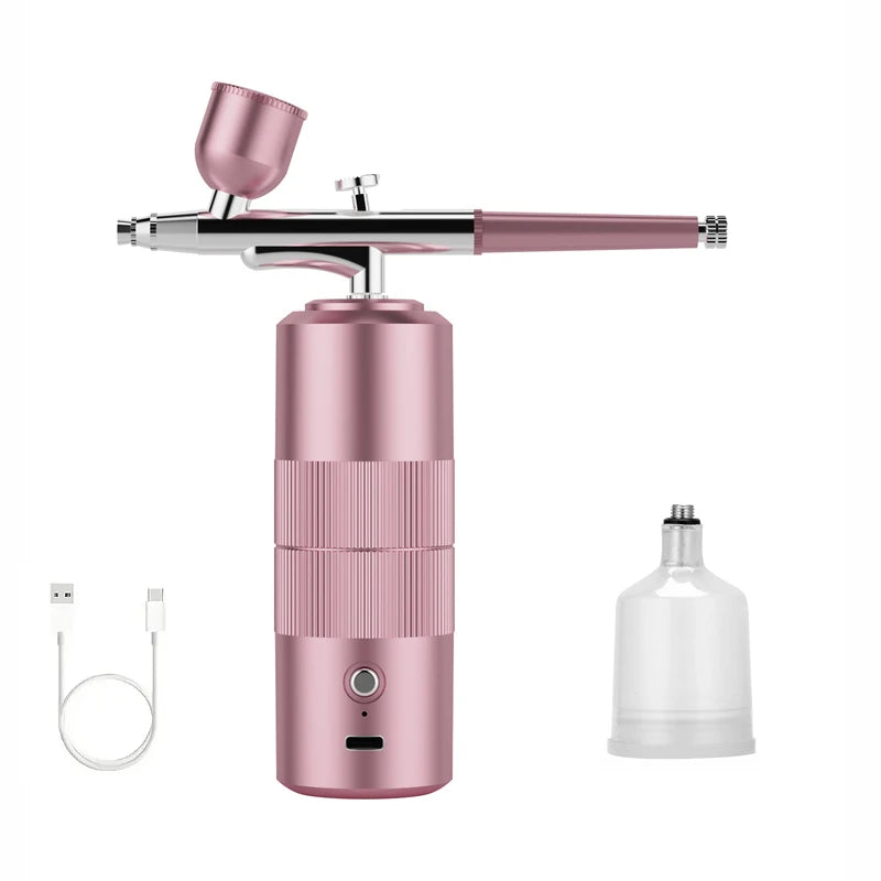 Portable Airbrush Kit Wireless Air Brush with Compressor Electrical Handheld Spray Gun Coloring Tattoo Graffiti Graphic Model Peaceful Pleasures Health and Wellness Pink