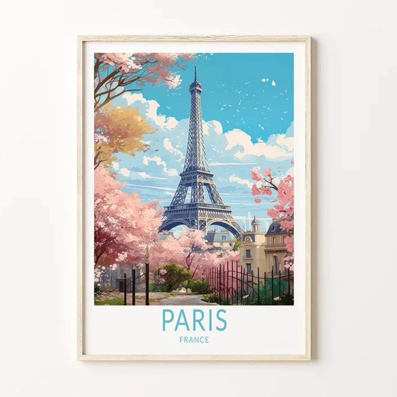 Paris Eiffel Tower Canvas Wall Art | France Travel Poster