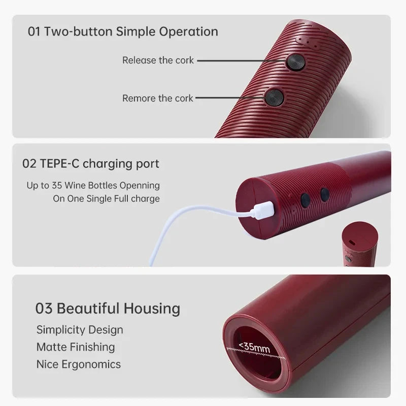 HOMEFISH Electric Wine Bottle Opener Automatic Red Wine Corkscrew Rechargeable Wine Opener One-click Button Wine Tools Peaceful Pleasures Health and Wellness