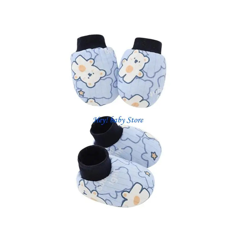 Baby Anti-Scratch Mittens & Socks Set – 2 Pairs Soft Cotton