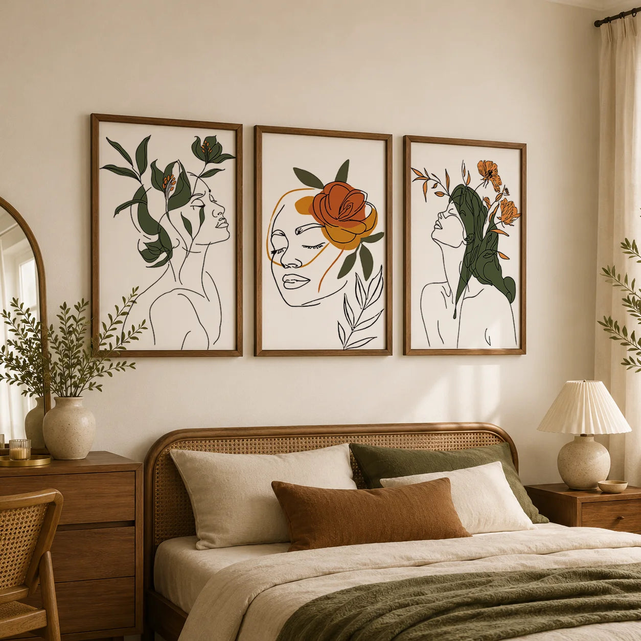 Abstract Botanical Line Woman Canvas Wall Art | Modern Poster Canvas Wall Art Print Peaceful Pleasures Health and Wellness