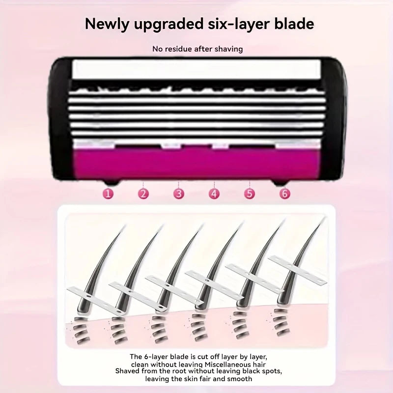 Men's 6-Blade Reusable Razor with Replaceable Head