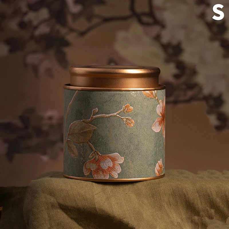 Chinese Floral Round Tea Tin Canister | Airtight Storage Box