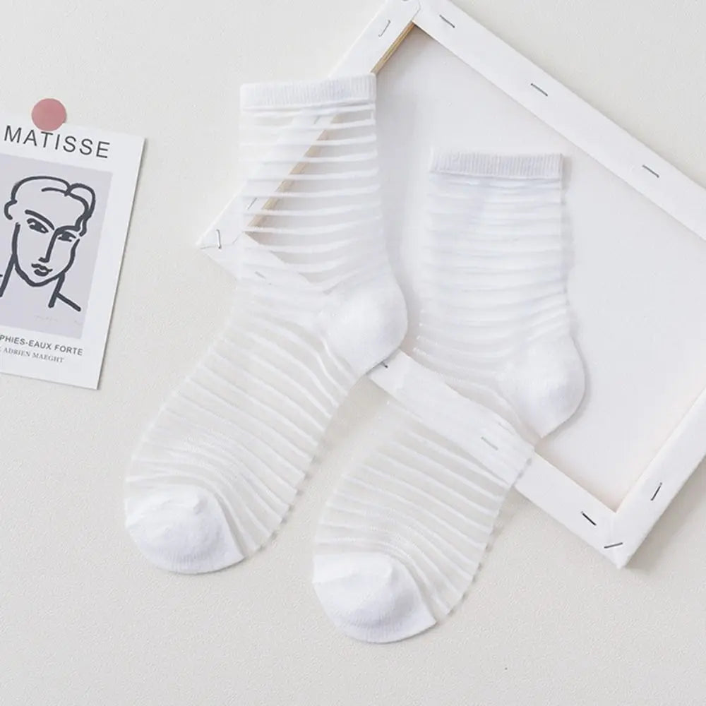 Women's Sheer Crystal Silk Ankle Socks | Ultrathin Lace Mesh