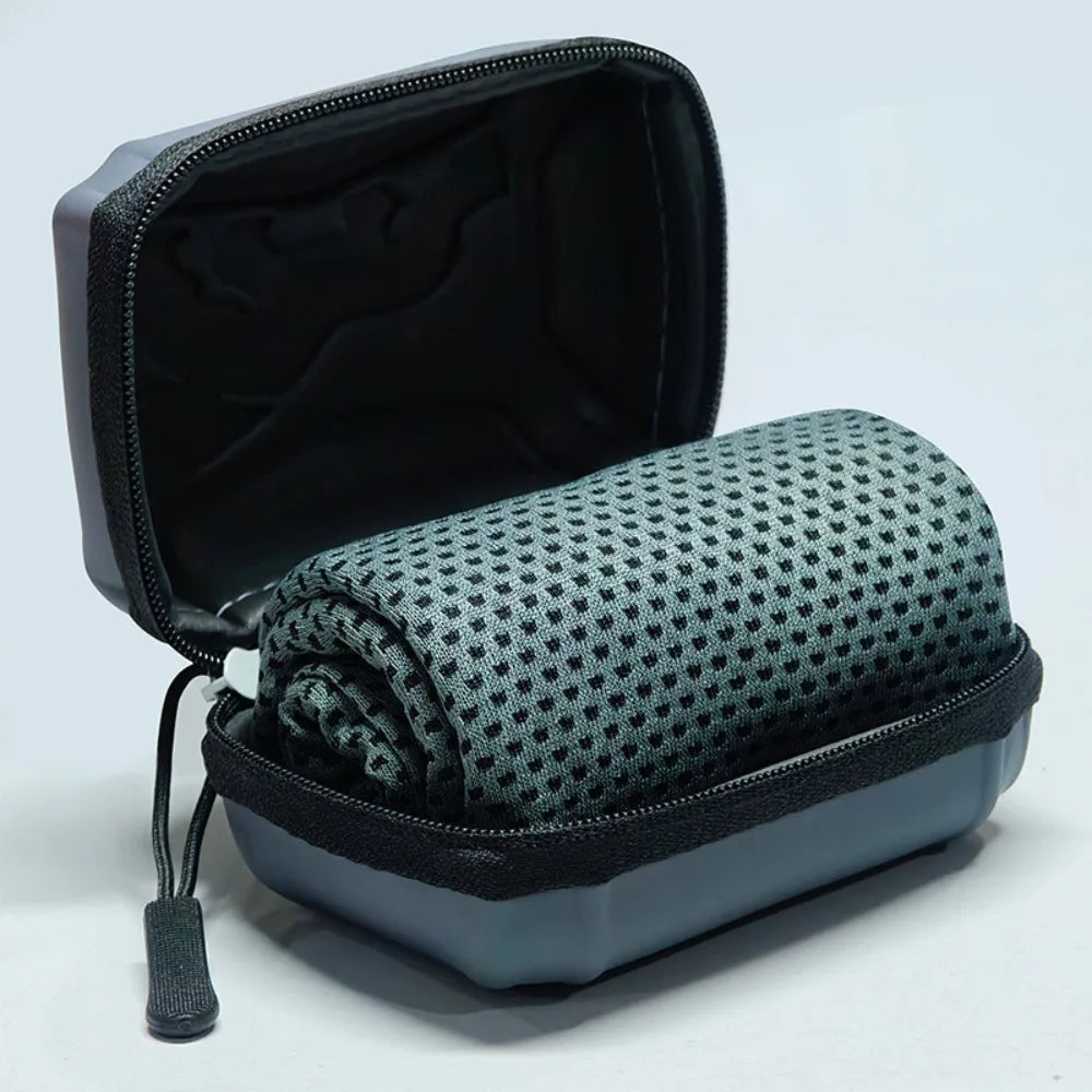 Portable Polyester Cooling Towel Microfiber EVA Case Quick Dry Towel Absorbent Ice Towel Outdoor Peaceful Pleasures Health and Wellness Black