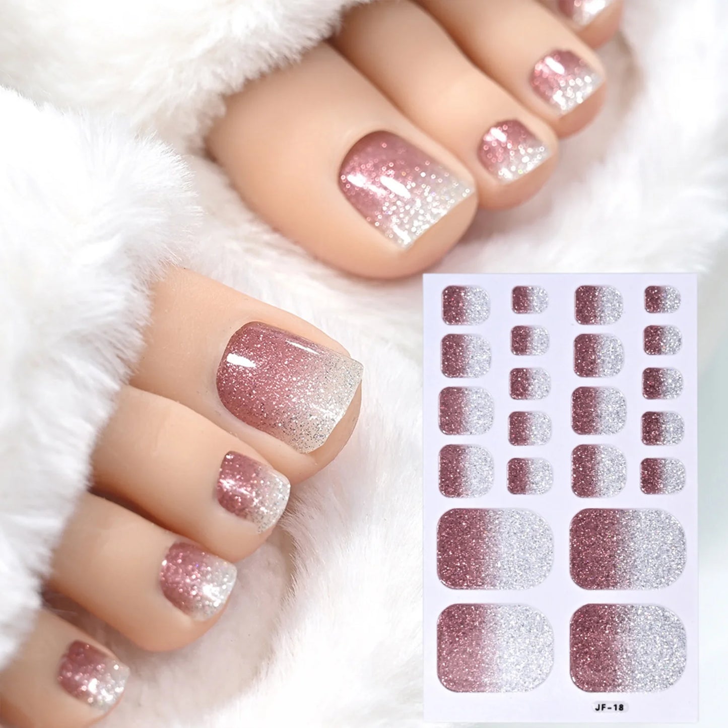 Gradient Glitter Toe Nail Stickers – Full Cover DIY Nail Art