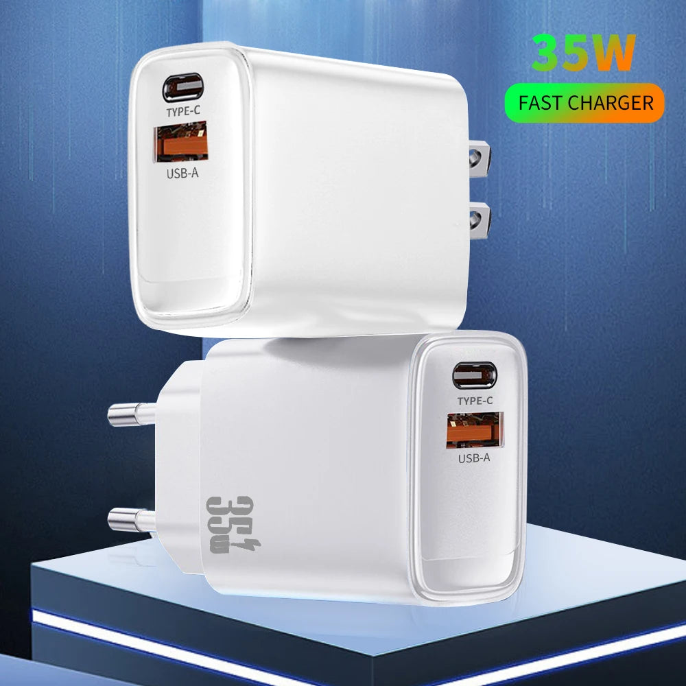 35W Dual Port USB C Fast Charger, Type C USB A QC PD Wall Adapter, EU/US Plug for iPhone 15 14 Xiaomi Samsung Oneplus Phones Peaceful Pleasures Health and Wellness