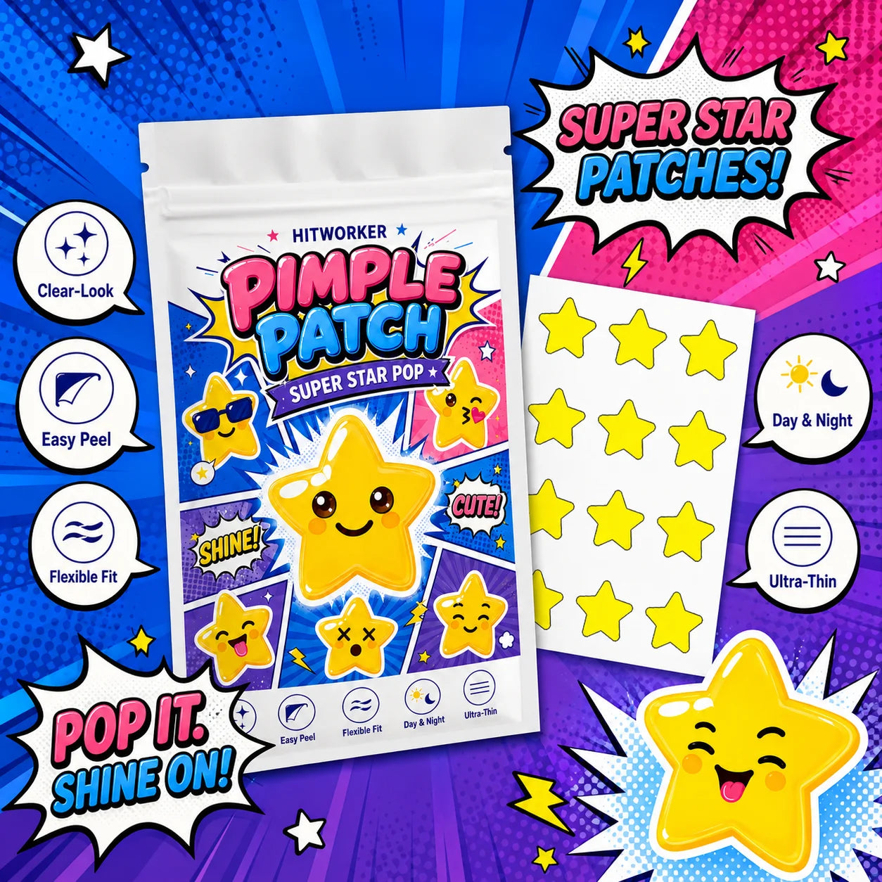 Yellow Star Hydrocolloid Spot Patches – 36/180pcs Cute Cover