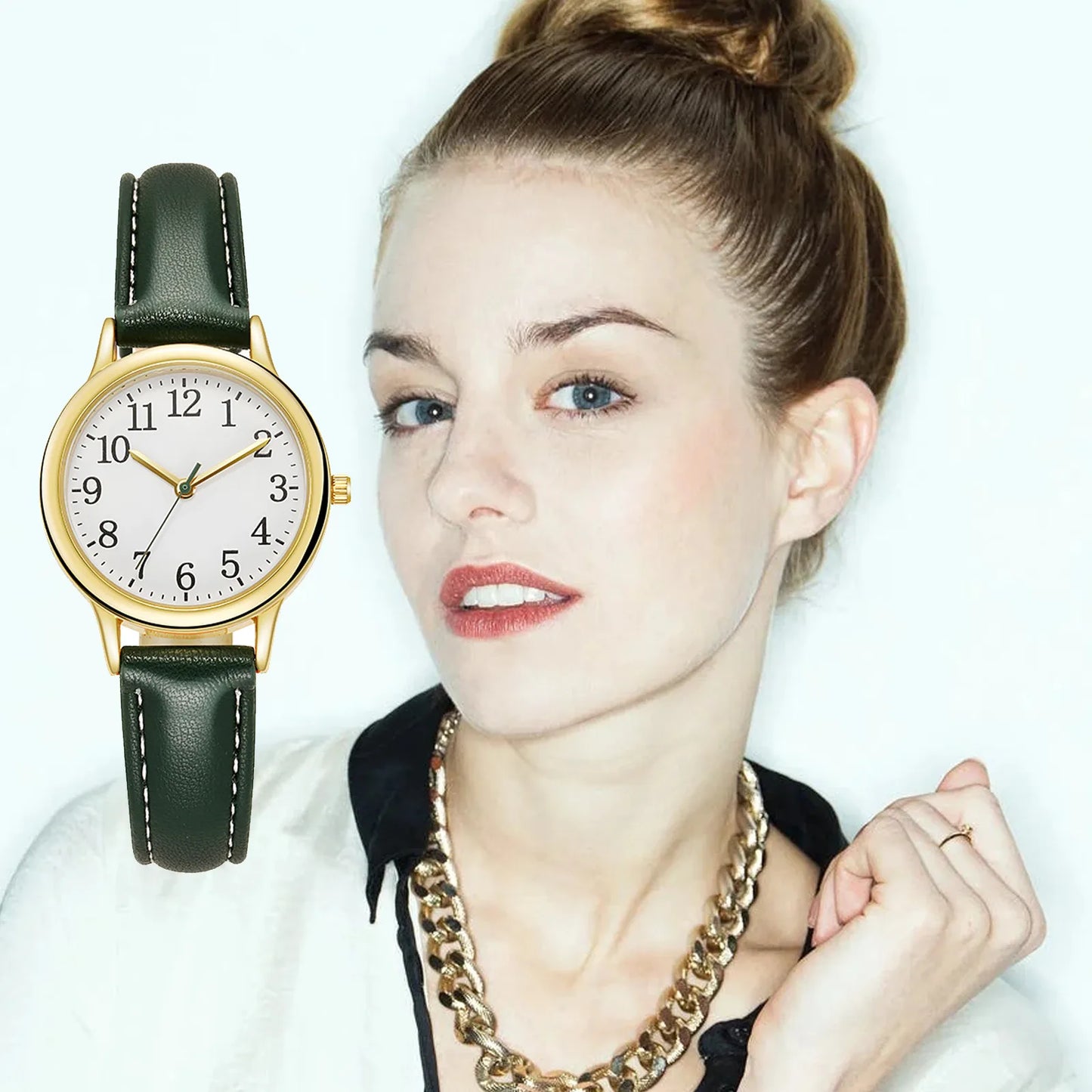 Japan Movement Women Quartz Fine Watch Easy To Read Arabic Numerals Simple-Dial Peaceful Pleasures Health and Wellness Green