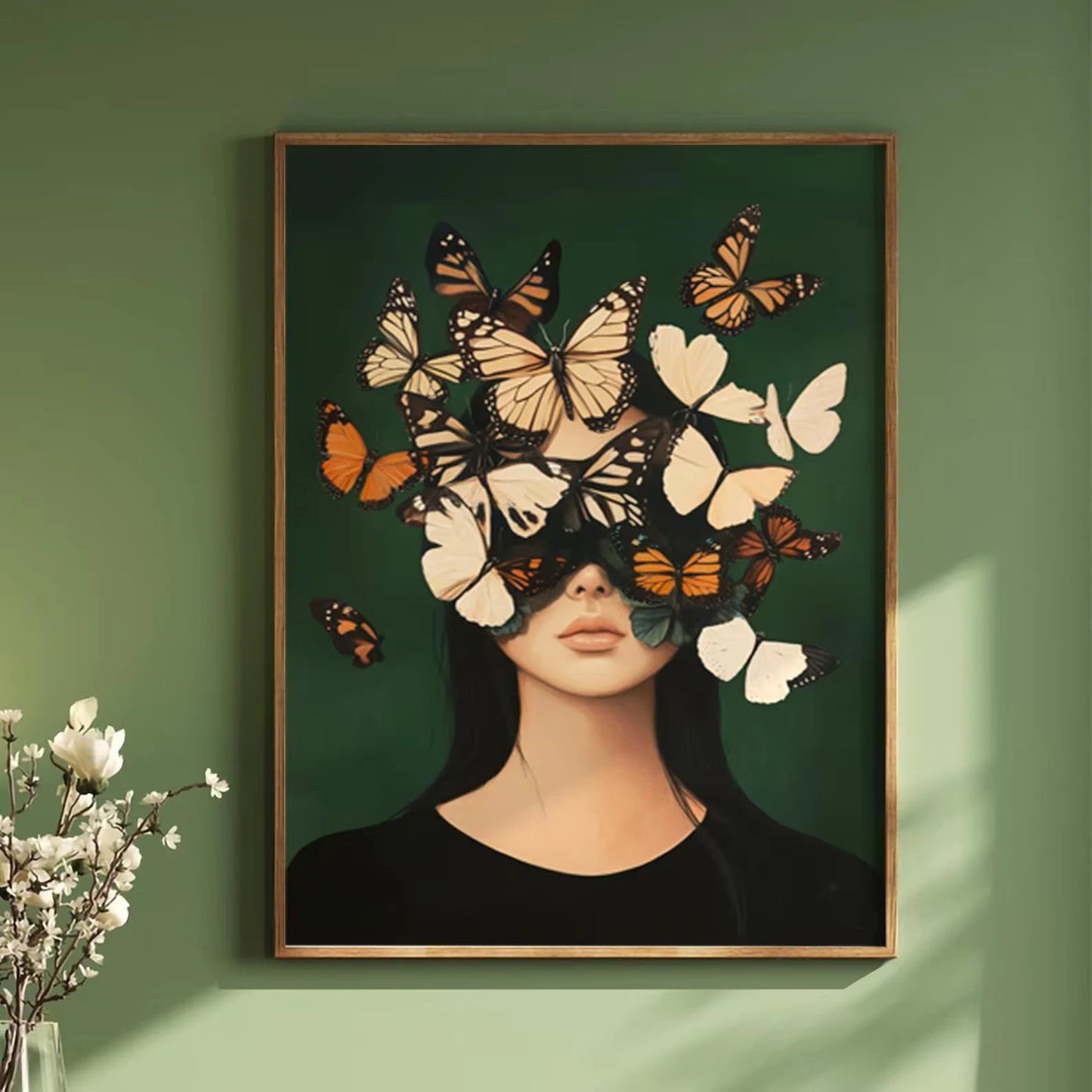 Green Abstract Flower Woman Canvas Print | Japandi Wall Art