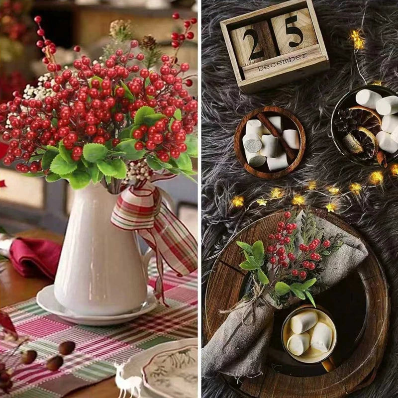 Artificial Holly Berry Branches – Christmas & Home Decor (4–8 Pcs)